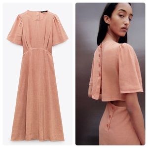 Zara linen blend midi dress cut out open back